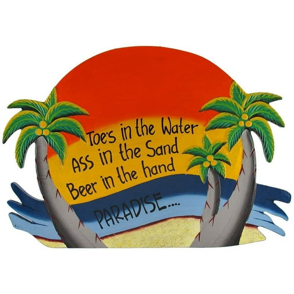 Orange `Toes in the Water` Palm Tree Paradise Wall Plaque