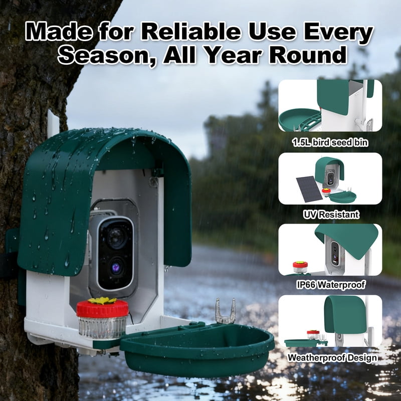 4k Smart Bird Feeder with Camera, Build-in 32GB SD Card & Solar Powered, 5MP Security Camera Al ldentify 10000+ Birds Color Night Vision & Real-Time App Alerts DlY Add-ons for Bird Watching