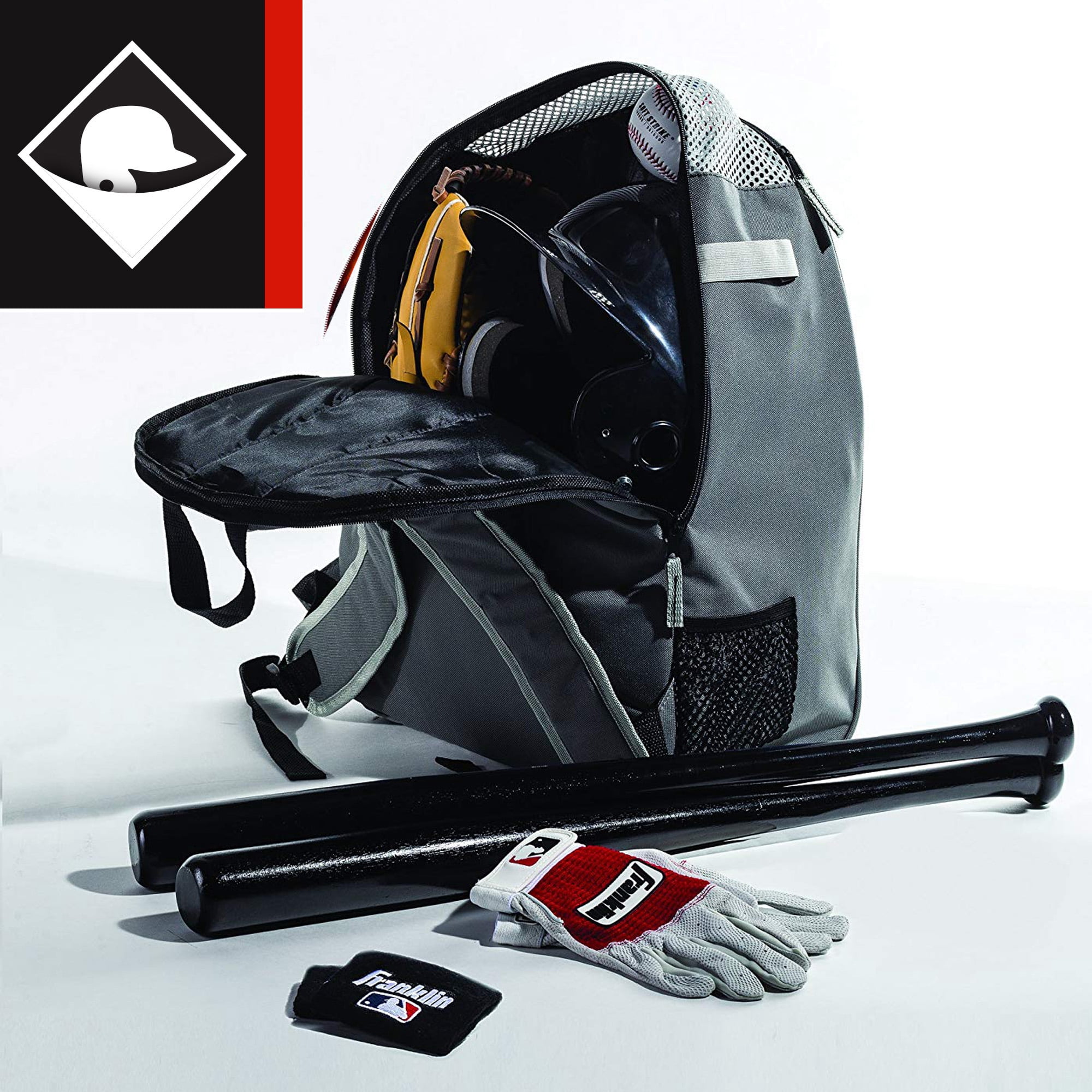 Franklin Sports MLB Youth Baseball Batpack Bag, Heather Gray