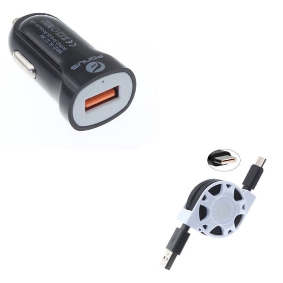 18W Car Charger w Retractable USB Cable for OnePlus 9, Nord N200 5G/N100/N10 5G, Pro Phone - Fast USB Port Power Adapter, Type-C Charger Power Z9V for OnePlus 9, Nord N200 5G/N100/N10 5G, Pro