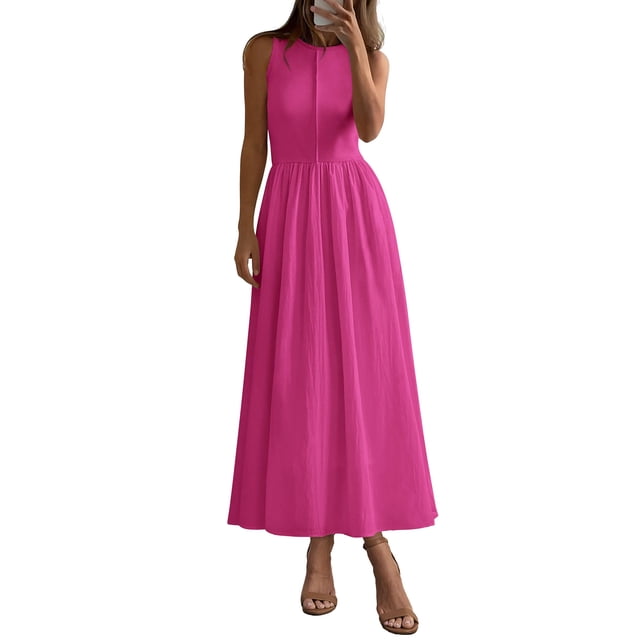 Vestido PRETTYGARDEN Verano 2025 sin mangas con patchwork XL Rojo Rosa