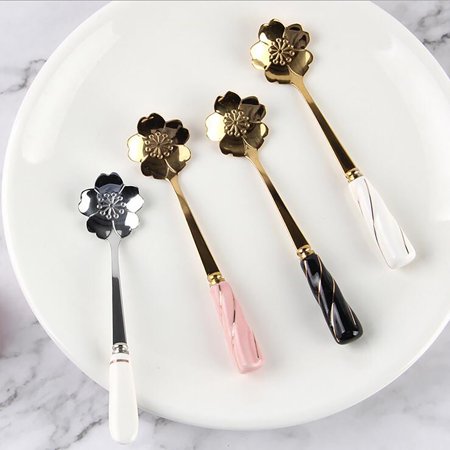 

Fuieoe Kitchen Organization Cookware Home Kitchen Stainless Steel Coffee Stirring Spoon With Ceramic Handle Golden Flower