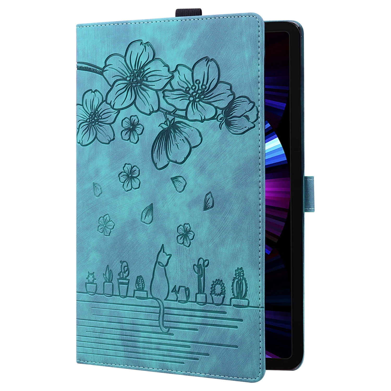 Allytechgroup iPad Air 13-inch Case 2024, iPad Pro 12.9 Case 2022/2021/2020/2018, Flip Cover Flower Embossed Stand Auto Sleep Wake Shockproof Pencil Holder Case for Apple iPad Air 13, Green