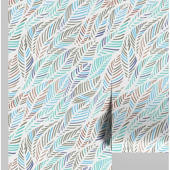 S4Sassy Multi-Color Palm Leaf Wallpaper- Blue Tropical Wall Covering,25"x240" Self-Adhesive Textured Vinyl Wallpaper, Wall Wrap, Easy DIY Decor For Bedroom, Living Room, Living Space