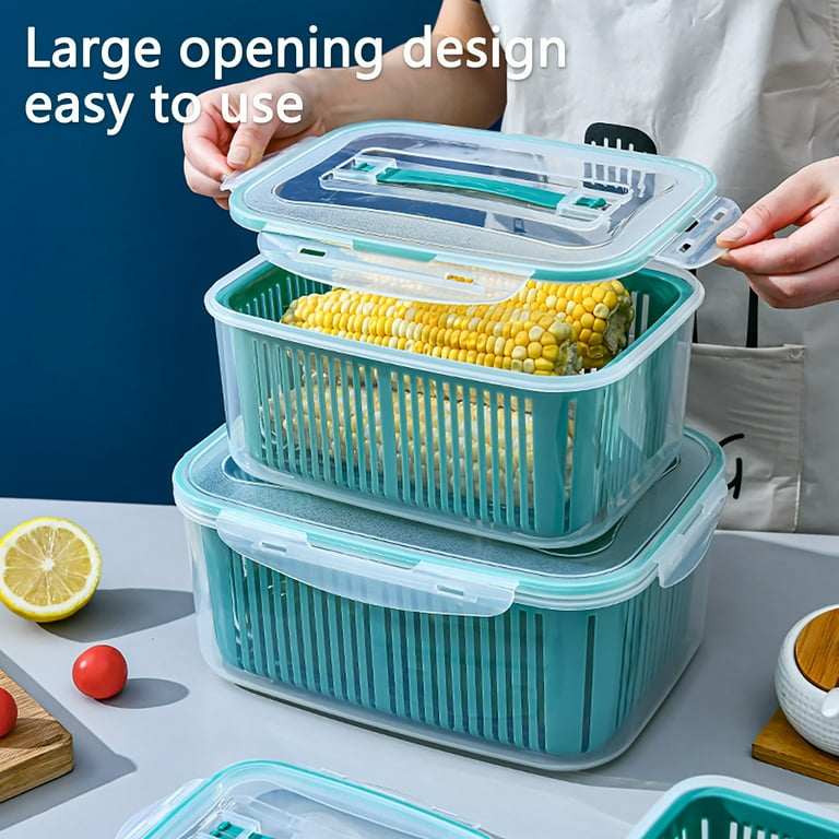 Oavqhlg3b 5 Pcs Fruit Vegetable Storage Containers for Fridge Berries Vegetable Wash Vegetables Dehydration with Lids, Size: One size, Blue