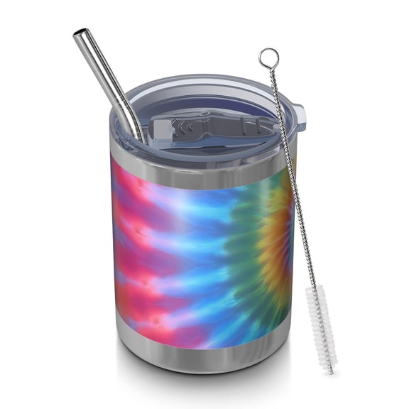 12oz Tumblers Rainbow Tie Dye Mandala Pattern Vacuum Insulated Stainless Steel Travel Tumbler Cups Mug with Lid and Straw for Beer,Coffee,Beverages with Cleaning Brush for Cold & Hot Drinks