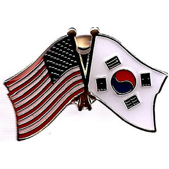 Pack of 50 South Korea & US Crossed Double Flag Lapel Pins, South Korean & American Friendship Pin Badge