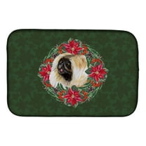 Pekingese Poinsetta Wreath Dish Drying Mat