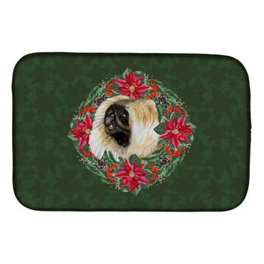 Pekingese Poinsetta Wreath Dish Drying Mat