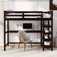 thumbnail image 2 of Twin Size Loft Bed Modern Wood Bed with Long Desk, 4-Tiers Storage Shelves, Espresso, 2 of 10