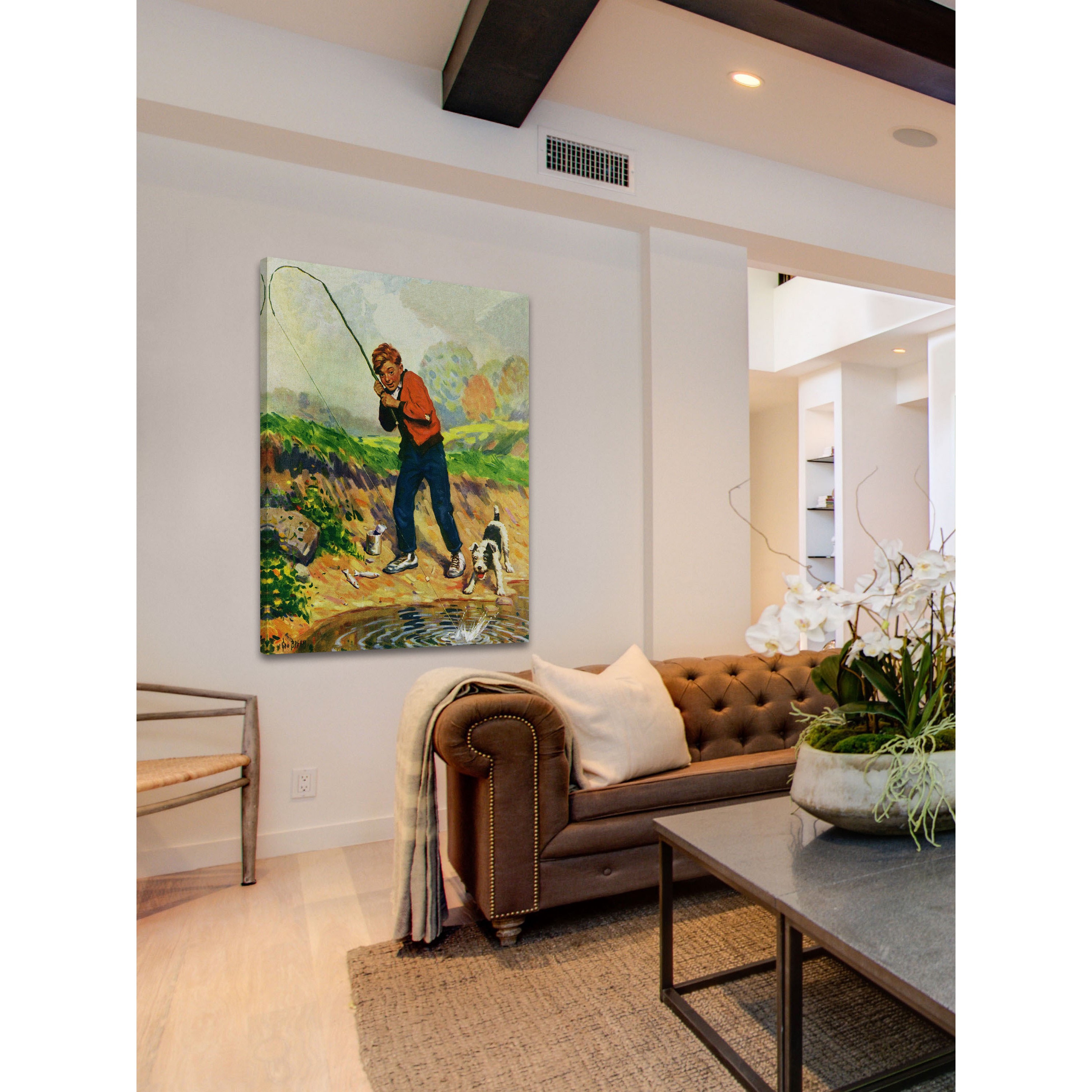 Marmont Hill - "Boy Fishes" Painting Print on Wrapped Canvas