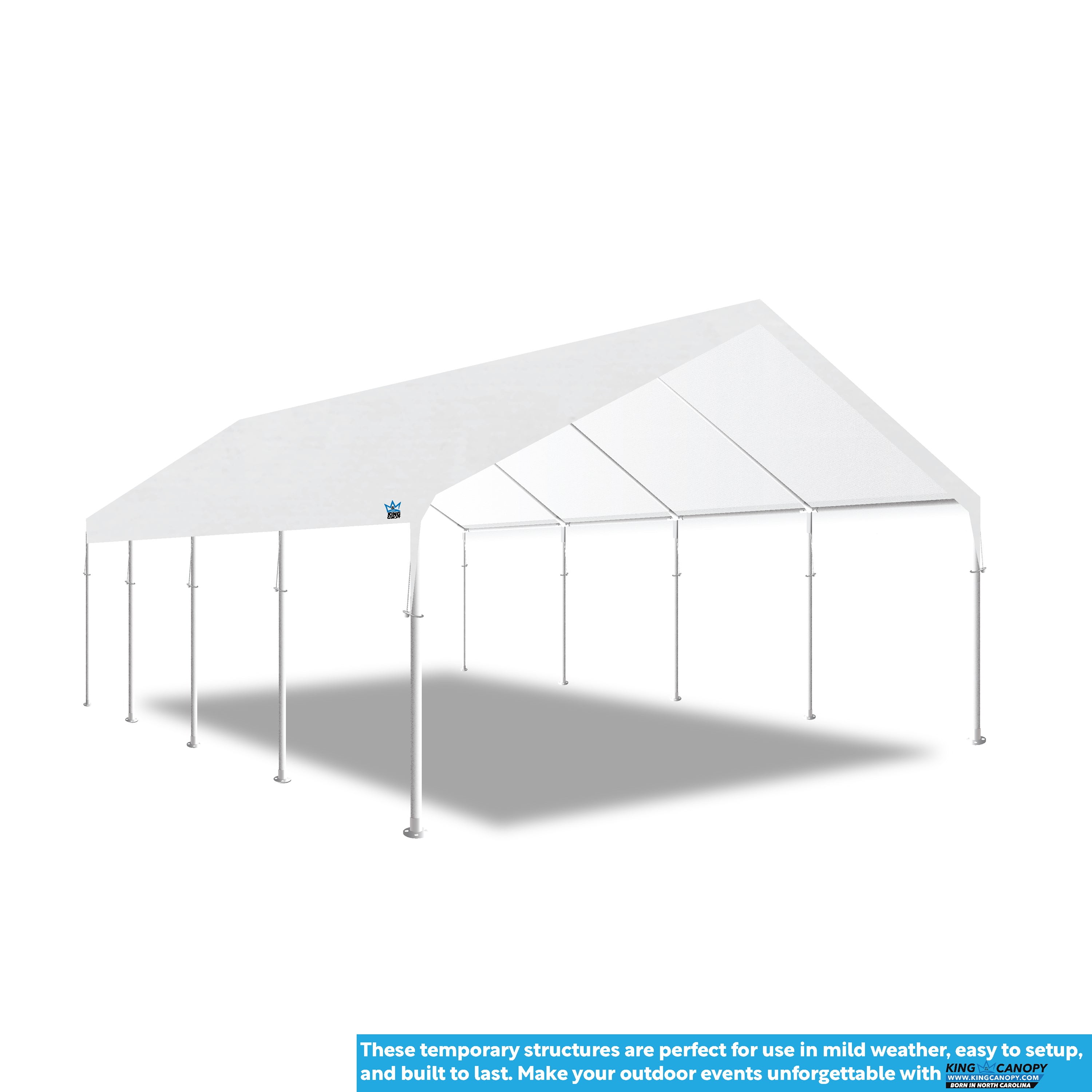 King Canopy  Hercules 18ft x 27ft, 2in Hammertone Steel Frame w/ buttons, 10-Leg, Carport, White