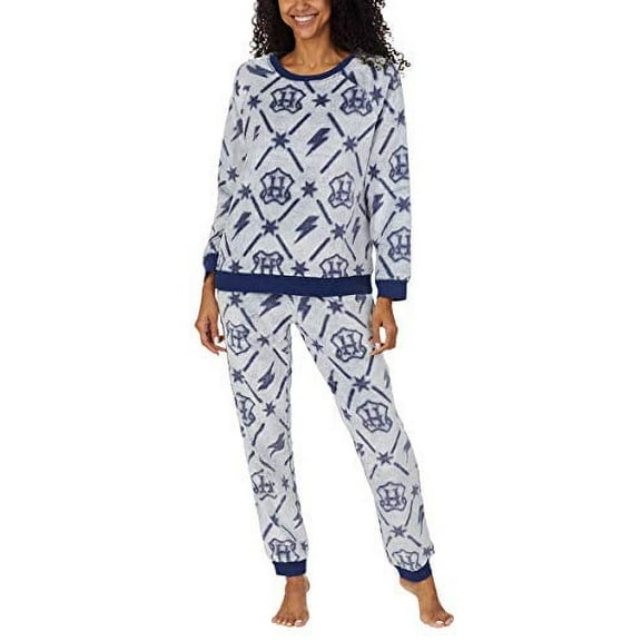 Wizarding World Womens 2-Piece Harry Potter Fleece Jogger Lounge Set (Blue, XX-Large)