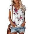 thumbnail image 4 of Womens Tops V Neck Plain Short Sleeve Casual Loose Basic Tee T Shirts for Women Red, 4 of 4