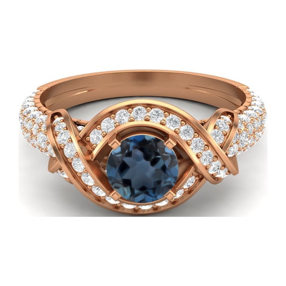 Estate Ring 6MM Round London Blue Topaz 925 Sterling Silver Rose Vermeil Women Valentines Day Gifts Ring
