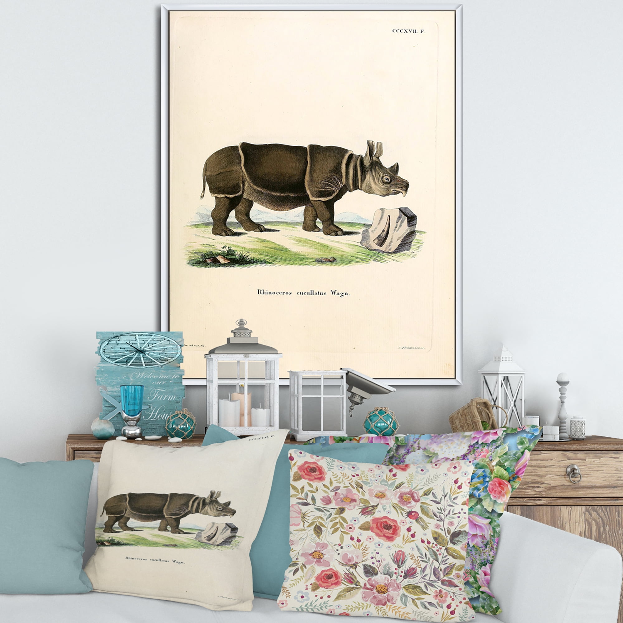 Designart 'Ancient Rhinoceros' Farmhouse Framed Canvas Wall Art Print