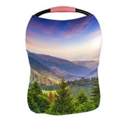 PKQWTM Mountain Landscape Pine Trees Valley Forest Sunset Nursing Cover Baby Breastfeeding Infant Feeding Cover Baby Car Seat Cover