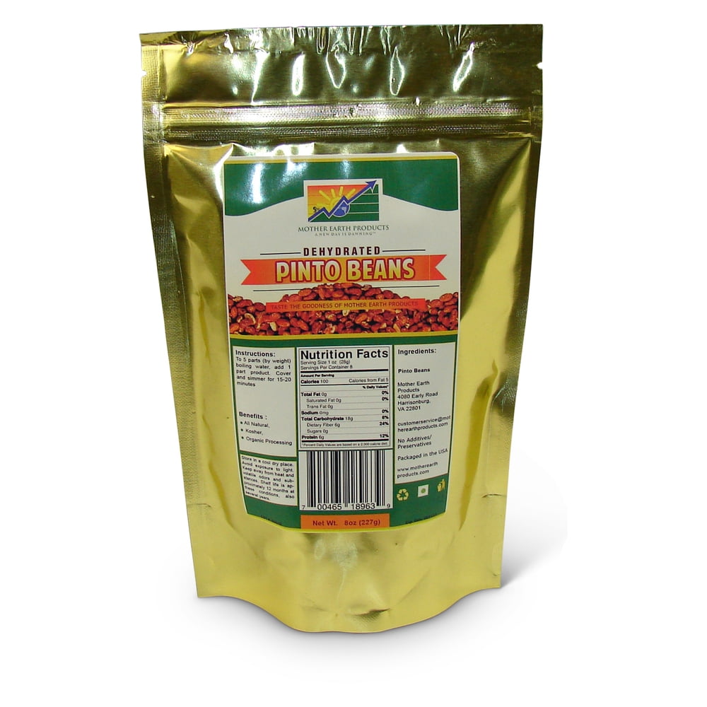Dehydrated Pinto Beans, 2 full cup Mylar Bag