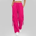 thumbnail image 3 of Cargo Pants for women Baggy Streetwear Loose Fit Parachute Pockets Business Casual Pants Hot Pink, 3 of 4