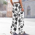 thumbnail image 4 of Qiopertar Women's Casual Printed Pants with Pockets Elastic Waist Drawstring Wide Leg Flare Trousers Loose Fit Split Hem Beach Vacation Travel, Black XL, 4 of 7