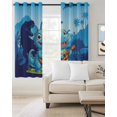 thumbnail image 2 of Funny Dinosaur Blackout Curtains for Bedroom/Living Room, Thermal Insulated Kitchen Curtains, Playing Guitar Palm Tropical Blue Silhouette Grommet Darkening Window Treatment Drapes 27.5"x39"x2, 2 of 8