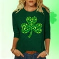 thumbnail image 2 of Funny St Patricks Day Shirt Women Crew Neck 3/4 Sleeve Top Clover Print Shirt Irish Green Blouse Casual Loose Fit Tees Tops, 2 of 6