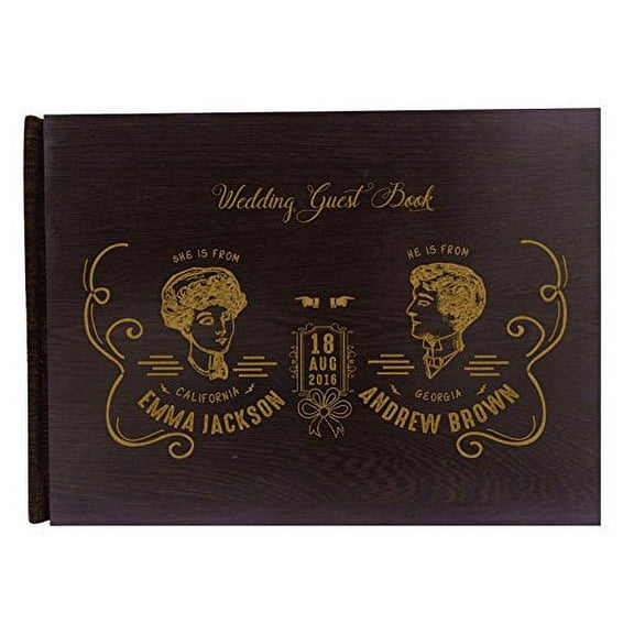 Personalized Name Engraved Wood Wedding Guestbook Bride & Groom Advice Book Rustic Wedding Guest Book - 50 Pages