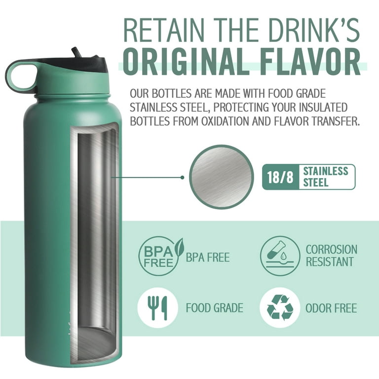 Life's Easy 40 Oz Insulated Water Bottle With Straw Lid & Paracord Handle - Stainless Steel, Hot/Cold, Silicone Sleeve, Blue