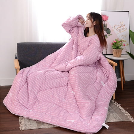 Creative Lazy Wearable Quilt with Sleeves Winter Warm Cloak Thicken Blanket Thick Machine Washable Home Bedroom Office Cute Gift 120 x