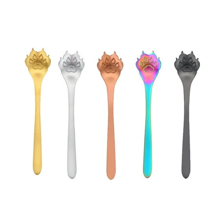

5PCS Stainless Steel Stirring Spoon Set Creative Dog Paw Shape Coffee Spoon Dessert Spoon Tableware Scoop for Home Restaurant (Na