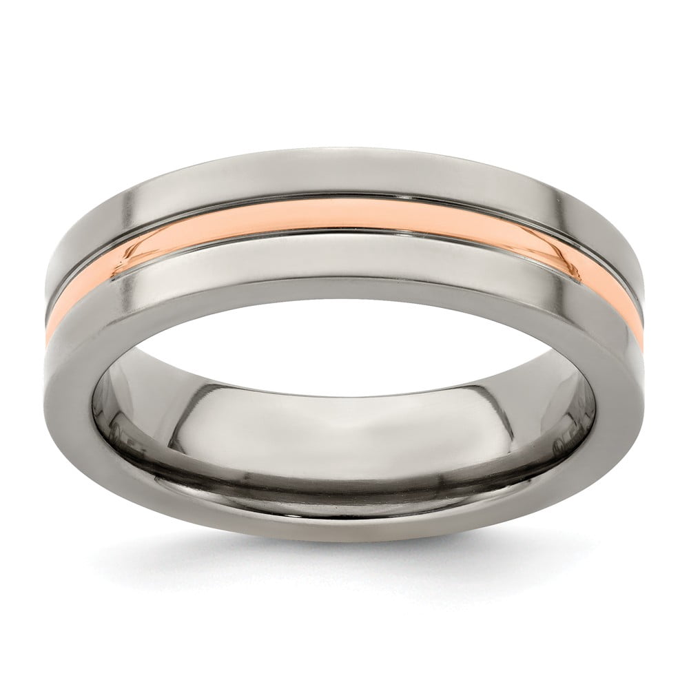 AA Jewels Titanium Men's and 14k Rose Gold Men's Grooved