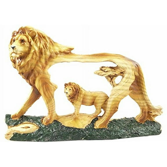 Rustic Faux Wood Collectible Majestic African Grassland Pride Lion Scene Figurine Sculpture