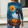 thumbnail image 6 of Halloween Shirts Women Funny 3/4 Sleeve T Shirts Horror Pumpkin Ghost Printed Tops Spooky Button V Neck Pullover Holiday Three Quarter Length Blouses, L, 6 of 6
