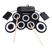 Suodoka 7-Pad Portable Tabletop Electronic Drum Set with Built-in Speaker, Drumsticks, and Foot Pedals, Rechargeable Silicone Practice Kit for Beginners (Black and White)