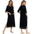 thumbnail image 5 of Women Zipper Robes Full Length Nightgowns Cotton Loose Housecoat Half Sleeve Loungewear with Pockets,Round Neck Nursing Gown Long Housedress Loose Plus Size Sleepwear Pajamas Dress,S-XXL Black, 5 of 7