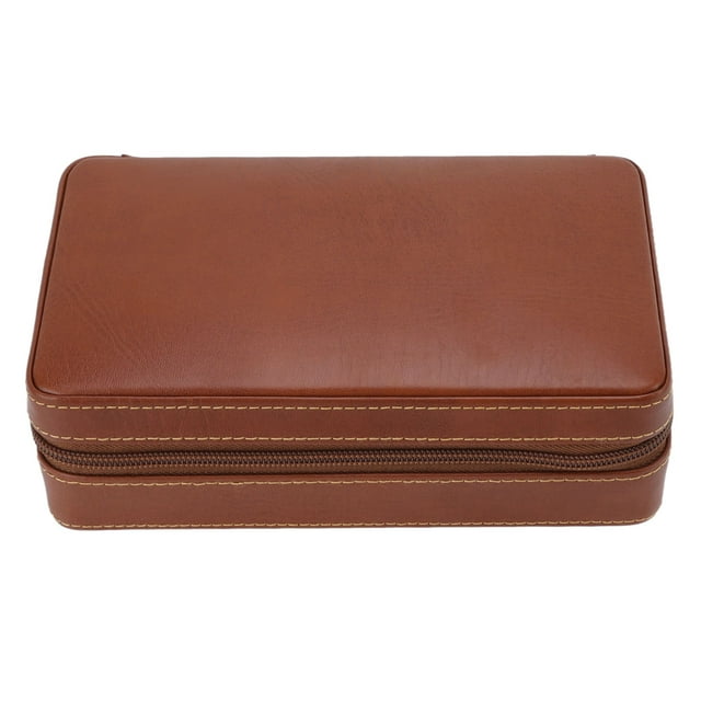 Cigar Holder Case, Portable Humidity Keeping Glossy Cigar Humidor Case Zipper Classical Brown Cedarwood Lining with Storage Bag for Travel