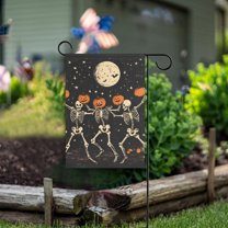 Yayeee Garden Flag 12" x 18" Double Sided Outdoor Yard Lawn Holiday Decorations, Black Halloween Dancing Skeleton