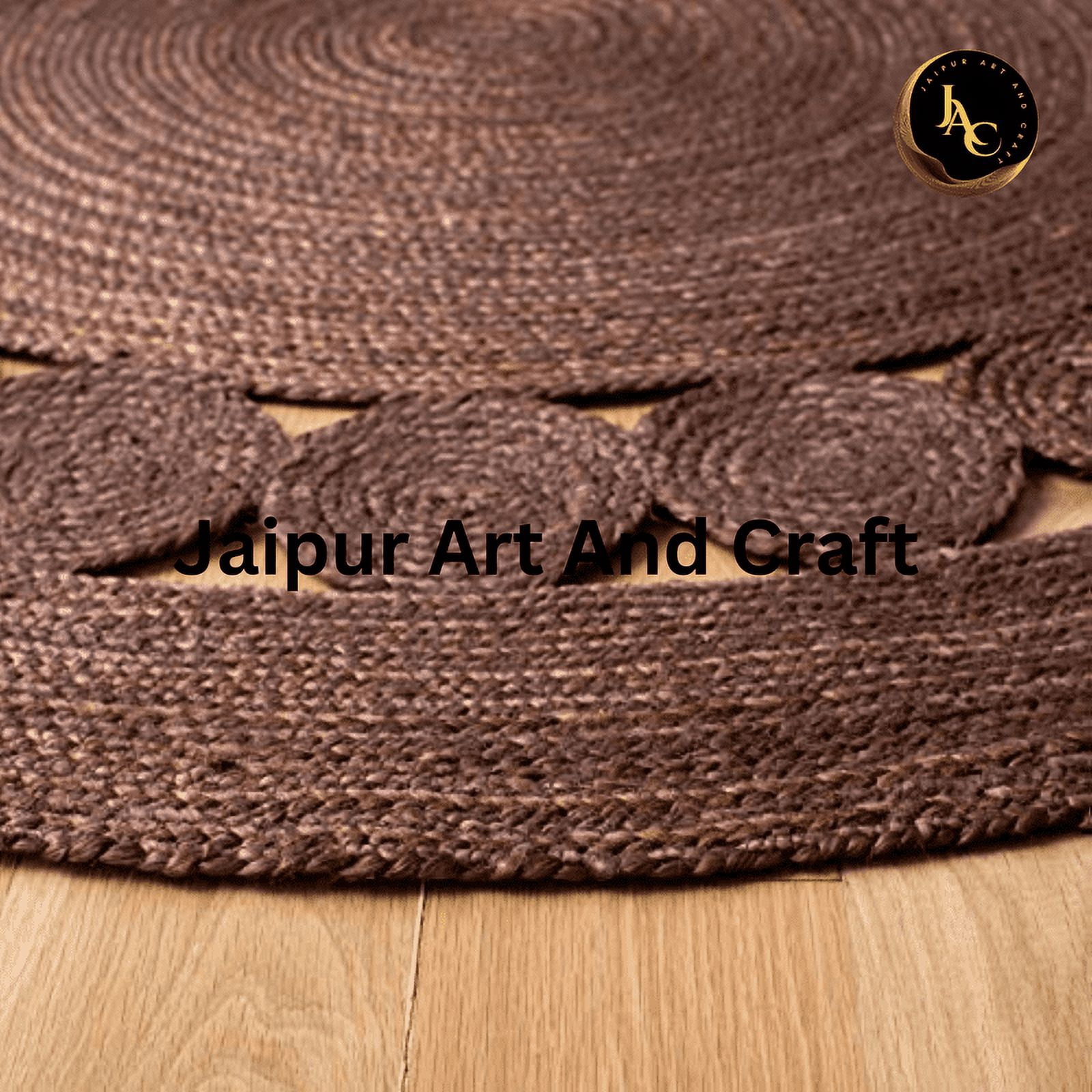 Jaipur Art And Craft Hand Braided Bohemian Jute Area Rug Brown Round Indian Reversible Indoor Carpet (8x8 Sq Ft)