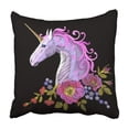 thumbnail image 1 of RYLABLUE Fantasy Unicorn Embroidery Patch Sticker Pink Violet Mane Horse Flower Arrange Poppy Pillowcase Cover 18x18 inch, 1 of 1