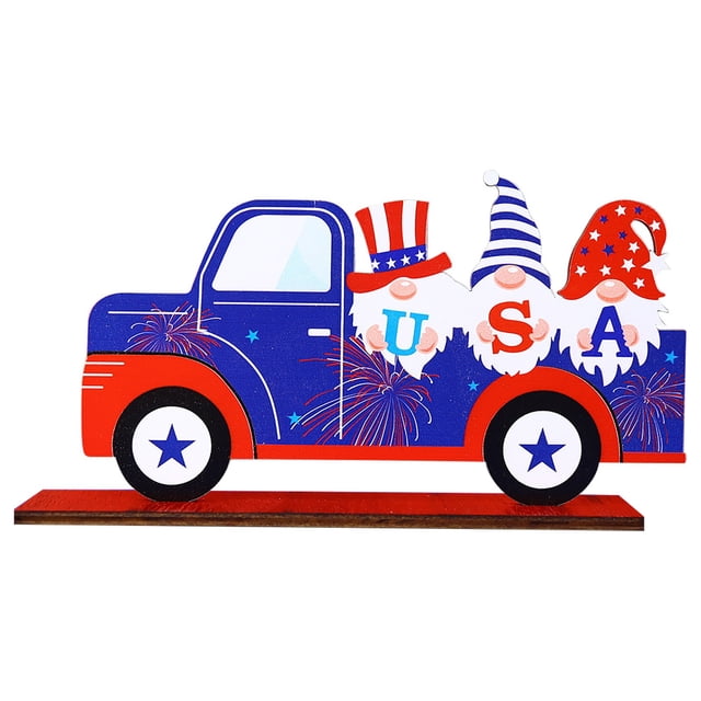 Décorations de la Fête de l'Indépendance Ornements en Bois Rouges et Bleus Drapeau Artisanat de Fête 1 Pce