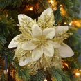 thumbnail image 2 of 24 Pieces 5.5 Inch Christmas Poinsettia Flower Christmas Glitter Artificial Flower with Clips and Sticks Xmas Tree Ornament for Home Wreath Garland Party Decor, 2 of 7