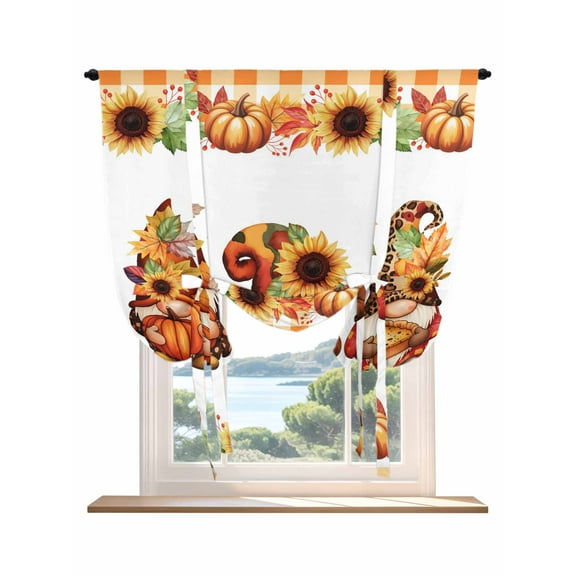 Gnomes Sunflowers Tie Up Curtains for Windows 45 Inch Length Balloon Curtains Kitchen Adjustable Balloon Window Shade Fall Pumpkins Country Orange Plaid Tie Up Valance Bathroom Curtain Window 34"x45"