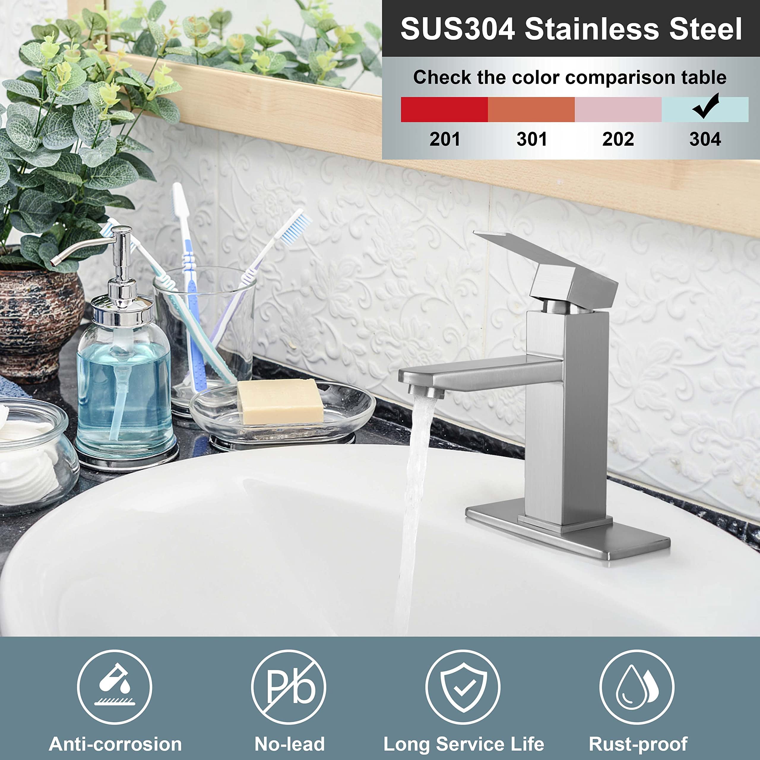 Coliware Brushed Nickel Bathroom Faucet with Bathroom Sink Drain, Single Handle Bathroom Faucets for Sink 1 or 3 Holes, Stainless Steel Vanity RV Lavatory Faucet