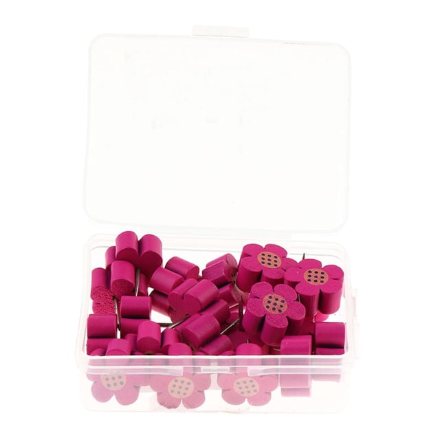 GUOOL 20 Épingles à Pousser, Pointes de Marquage, Pointes pour Pouces avec Tête de Fleur en Bois, 7 Rose Rouge