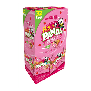 Meiji Hello Panda Cookies Strawberry Creme Bite-Size Crunchy, 32 Bags