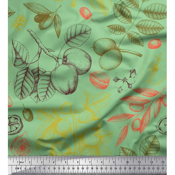 Soimoi Cotton Duck Fabric Leaves & Palm Fruits Fabric Prints By Yard 42 Inch Wide