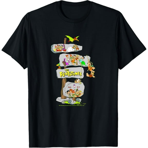 The Flintstones Stone Age Sign Post The Flintstones T-Shirt Cotton Short Sleeve Crew Neck Soft T-shirt