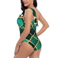 thumbnail image 4 of Sikiie Green Mosaic Glass Print Women One Piece Swimsuits Tummy Control One Shoulder Bathing Suits Ruffle Swimwear, From S to XXL-Large, 4 of 6