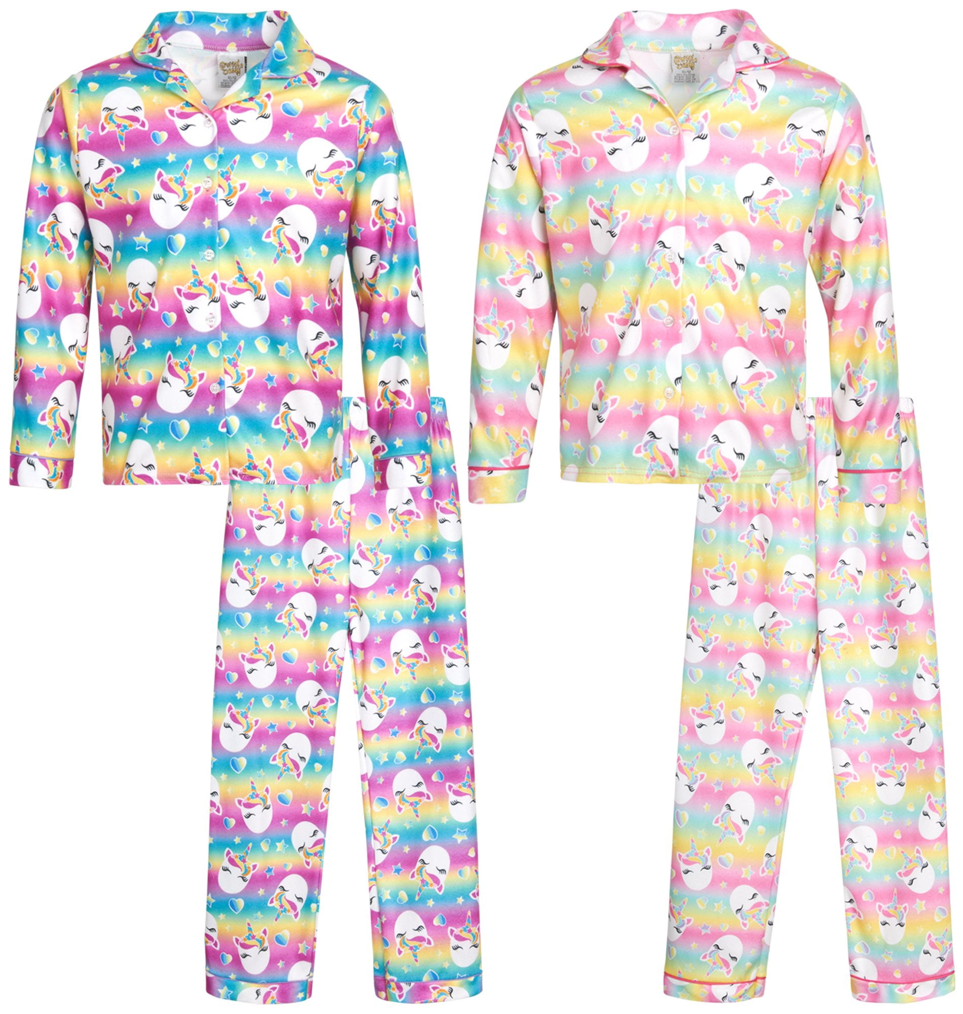 Sweet & Sassy Girls' Flannel Fleece Pajamas - 4 Piece Long Sleeve Button Down Shirt and Pants Sleepwear Pants Set (4-16)
