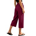 thumbnail image 4 of Linen Capris for Women Wide Leg Petite Pull On Pants with Drawstring Elastic Waist Casual Cropped Pants Wine L, 4 of 6